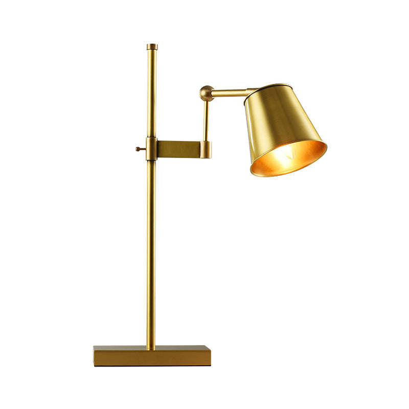 Wide Flare Metal Table Lamp With Swing Arm - Modern Brass Nightstand Light