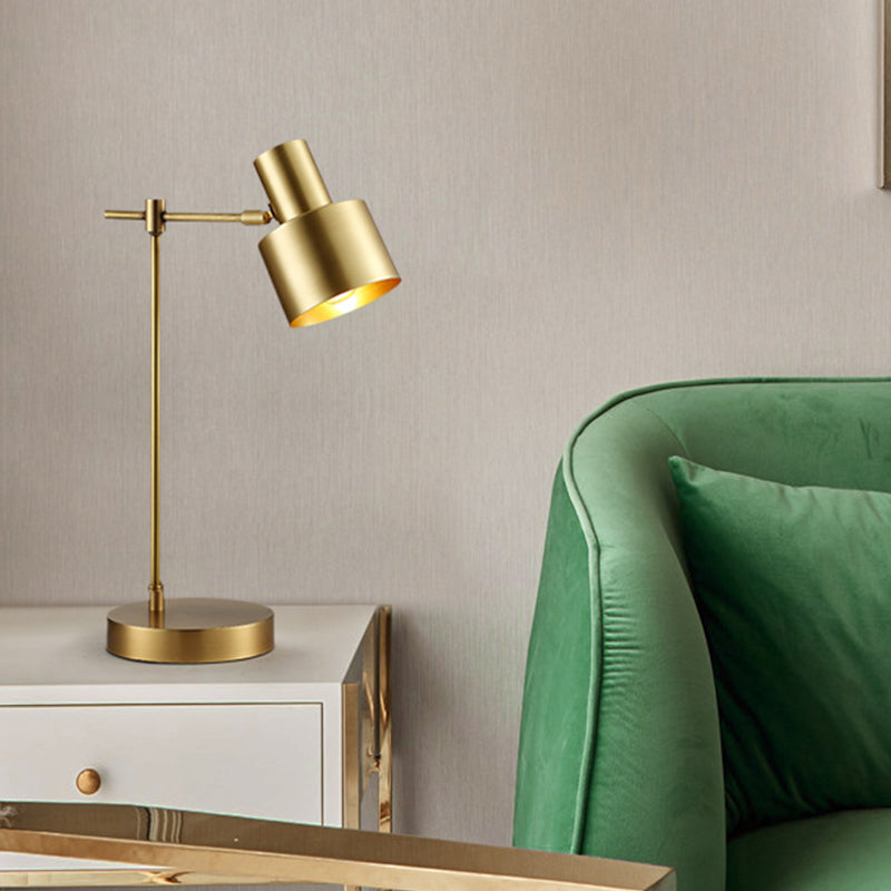 Modern Brass Cylinder Table Lamp With Rotating Node - 1 Bulb Task Lighting