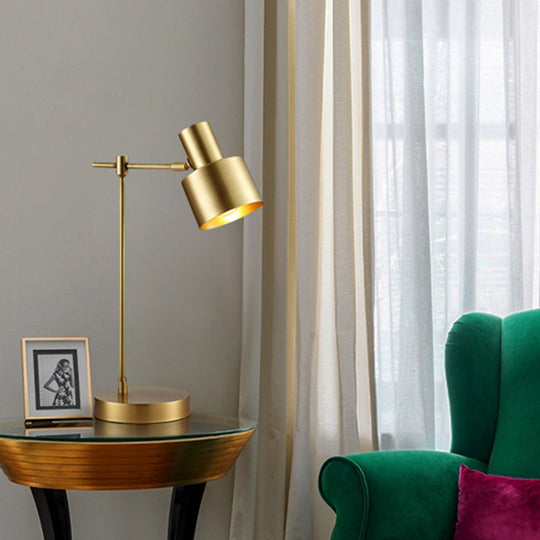 Modern Brass Cylinder Table Lamp With Rotating Node - 1 Bulb Task Lighting