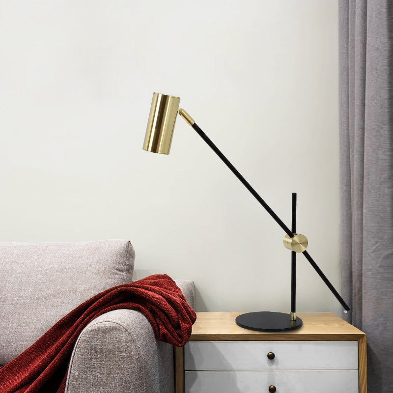 Gold Cylindrical Night Table Lamp With Metal Shade - Contemporary Task Lighting