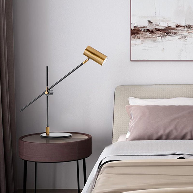 Modern Metal Cylinder Table Lamp In Black And Gold With Rotating Node
