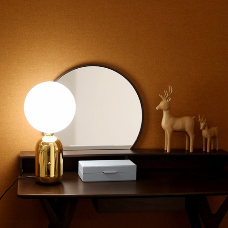 Modernist Milky Glass Small Desk Lamp Gold Finish 7/9.5 Wide
