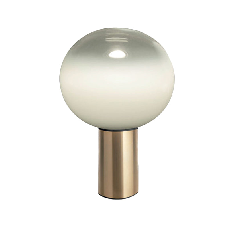 Contemporary White Glass Brass Nightstand Lamp - Global Table Light (6/10/14 Wide)