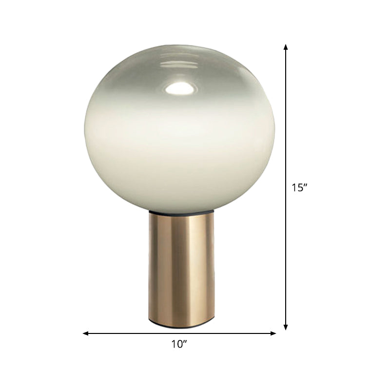 Contemporary White Glass Brass Nightstand Lamp - Global Table Light (6/10/14 Wide)
