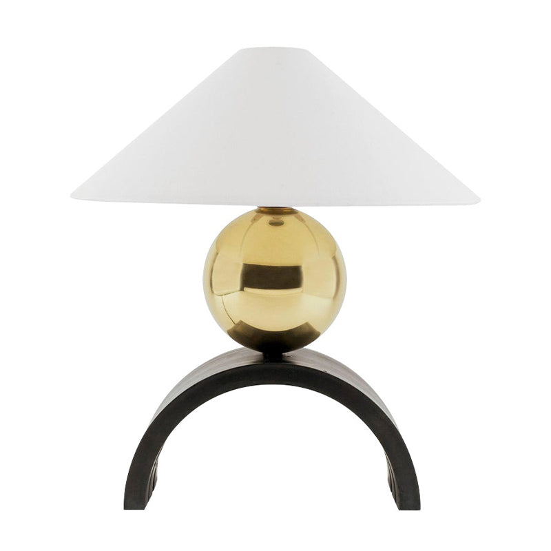 Modernist Metal Desk Lamp In Gold With White Fabric Cone Shade