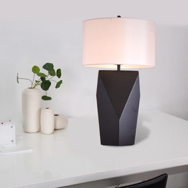 Black Cylinder Small Desk Lamp With Fabric Shade - Contemporary 1 Bulb Task Lighting