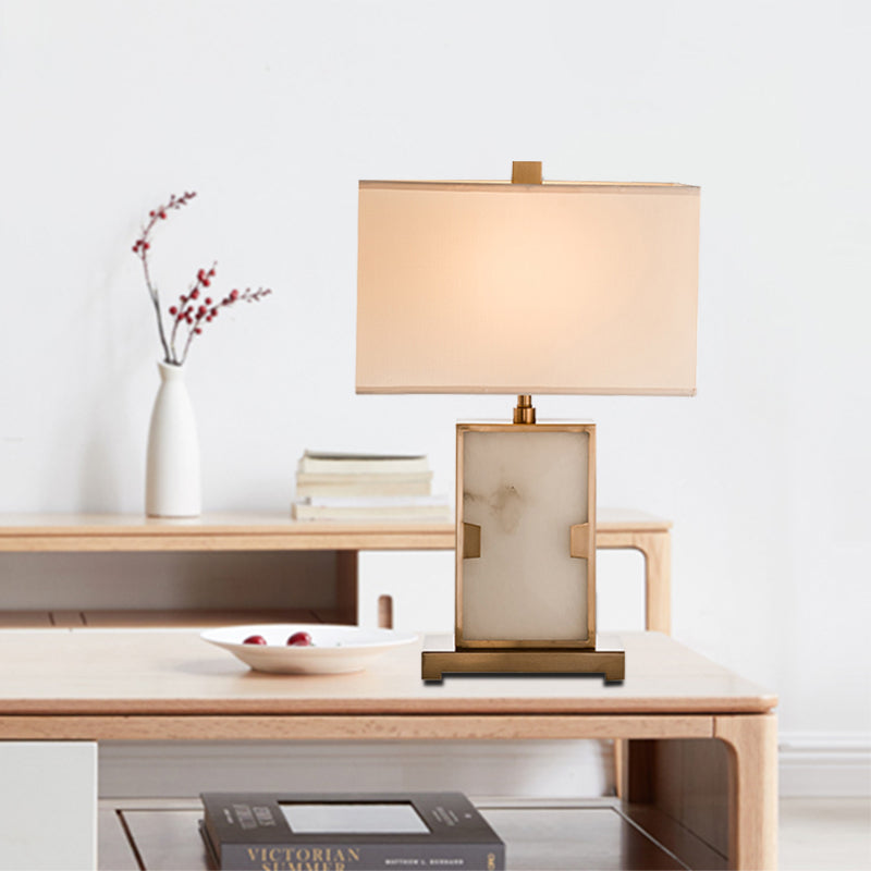 Modern White Rectangular Desk Lamp With Gold Metal Base