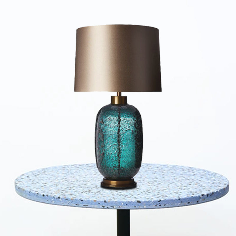 Contemporary Blue Small Desk Lamp With Fabric Shade - Bedroom Task Light