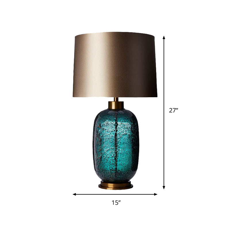 Contemporary Blue Small Desk Lamp With Fabric Shade - Bedroom Task Light