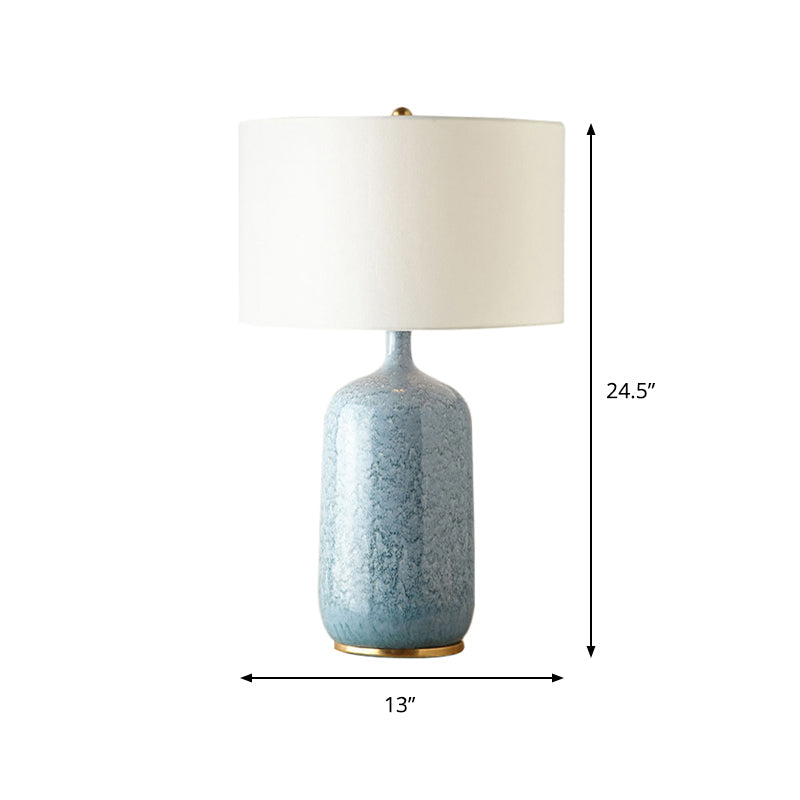 Modern Blue Cylinder Task Light With Fabric Shade For Reading