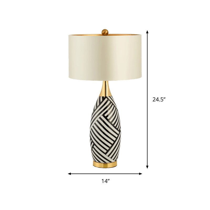 Tubular Task Lighting - Contemporary Fabric 1 Head Small Desk Lamp 14/15 Wide Black And White