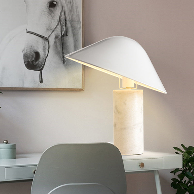 Modern White Desk Lamp With Wide Flare Metal Shade Perfect For Living Room Tasks