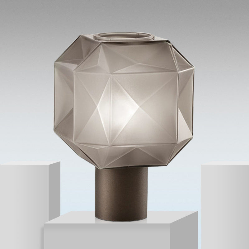 Modern Tan Glass Table Lamp With Geometric Design And Metal Base - Nightstand Light