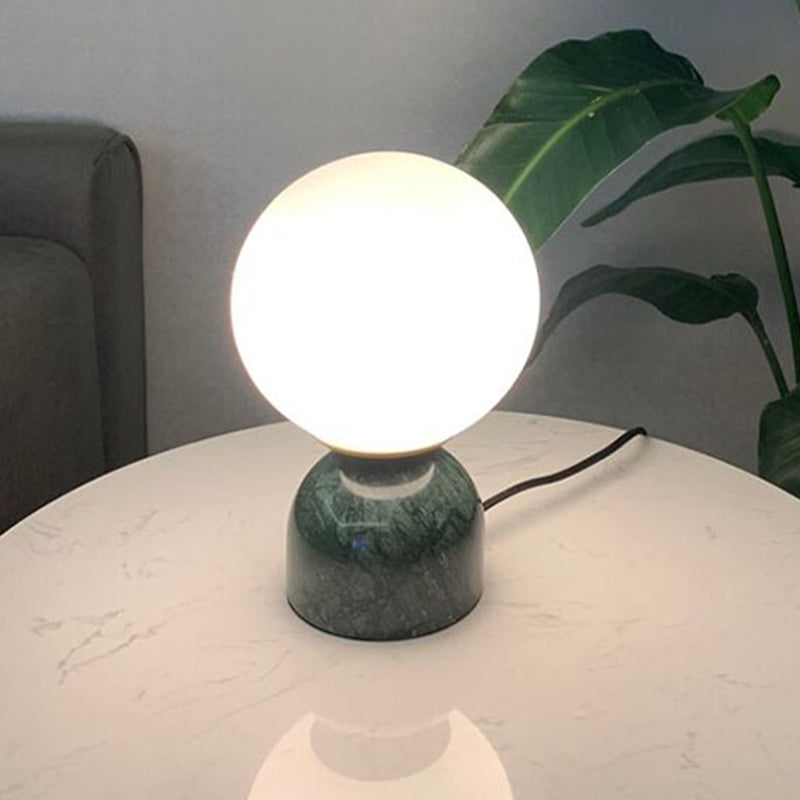 Modern Green Desk Lamp With White Globe Glass Shade - Ideal For Bedside Task Lighting