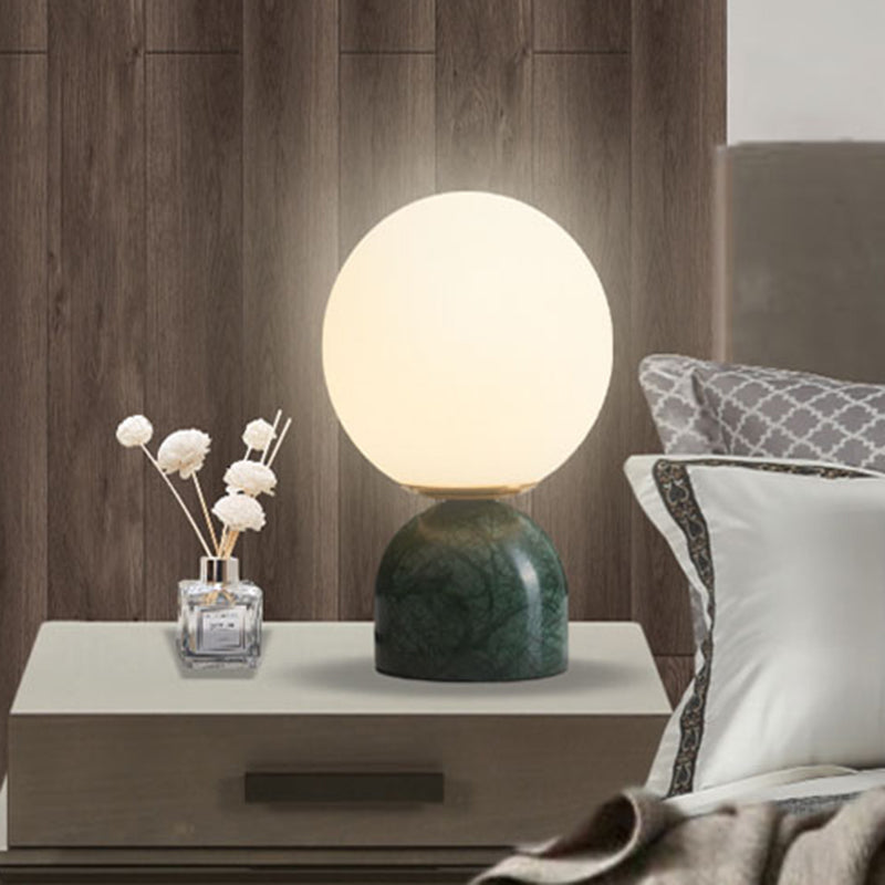 Modern Green Desk Lamp With White Globe Glass Shade - Ideal For Bedside Task Lighting