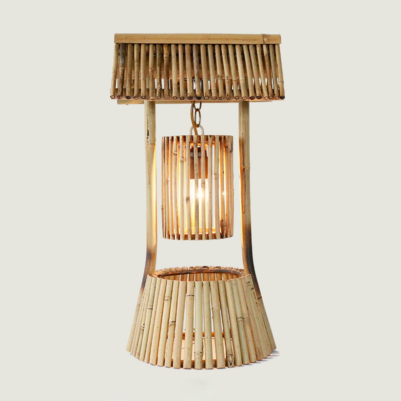 Chinese Bamboo Desk Light: Authentic Hand-Crafted 1 Bulb Task Lighting In Khaki For Teahouse