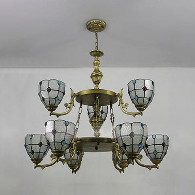 Vintage 2-Tier Beaded Chandelier Pendant with Clear/Yellow Glass Lighting