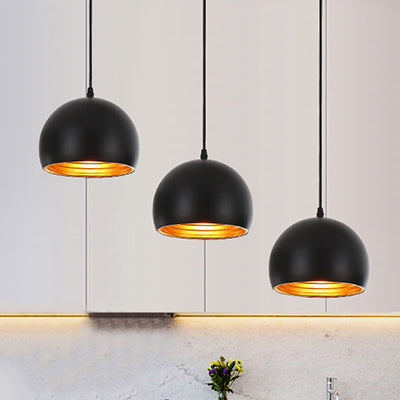 Metallic Globe Pendant Light - Industrial Style, 3-Head Ceiling Fixture for Living Room in Black