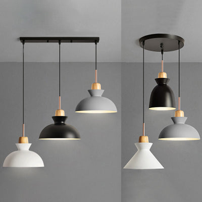 Modern Black Finish 3-Light Suspended Ceiling Pendant with Metal Shade