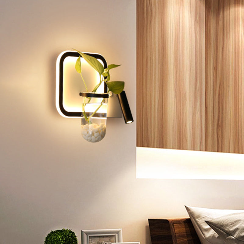 Stylish Bedroom Sconce Light With Clear Glass Led In Warm/White - Industrial Black Wall Lighting