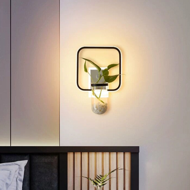 Industrial Led Metal Wall Mount Sconce Light Fixture With Plant Cup In Black For Bedroom / Square