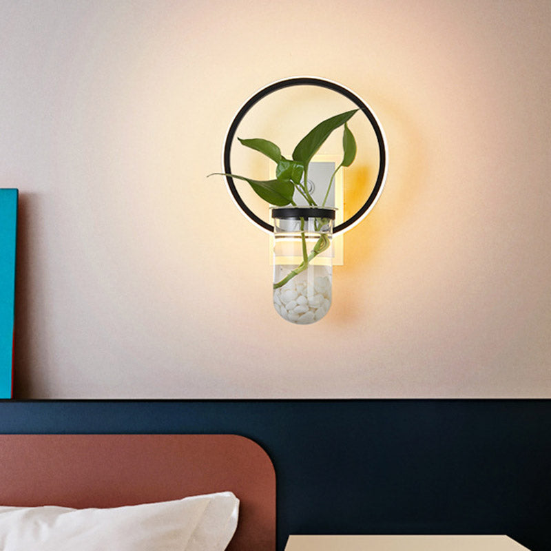 Industrial Led Metal Wall Mount Sconce Light Fixture With Plant Cup In Black For Bedroom / Round