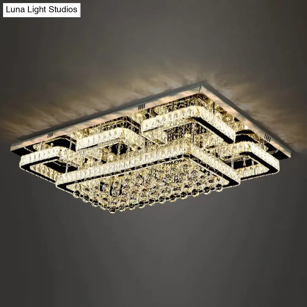 39.5/47 Rectangle Crystal Flush Mount Led Ceiling Light - Modern Living Room Lighting In Stainless