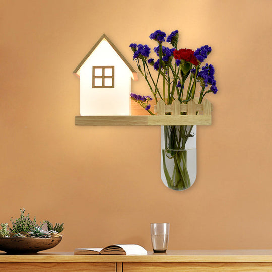 Industrial Cream Glass Led Wall Light For Restaurants Wood House Sconce Lighting - Left/Right