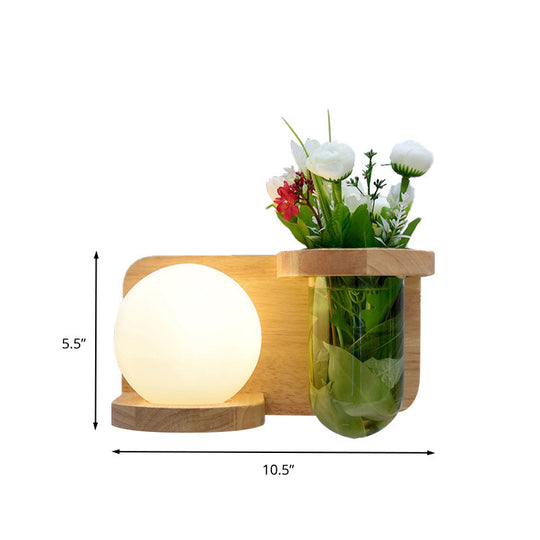 Industrial Led Wall Sconce Light - Milky Glass Orb Wood Left/Right