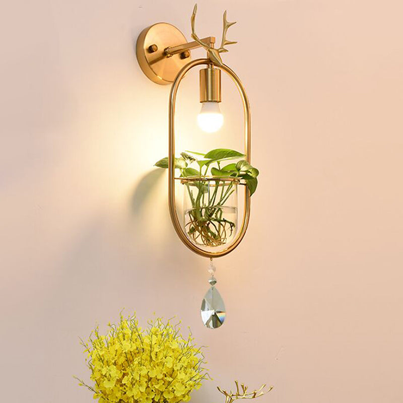 Industrial Antler Sconce Light Fixture With Metal Led Wall Mounted Lamp In Gold & Crystal Accents