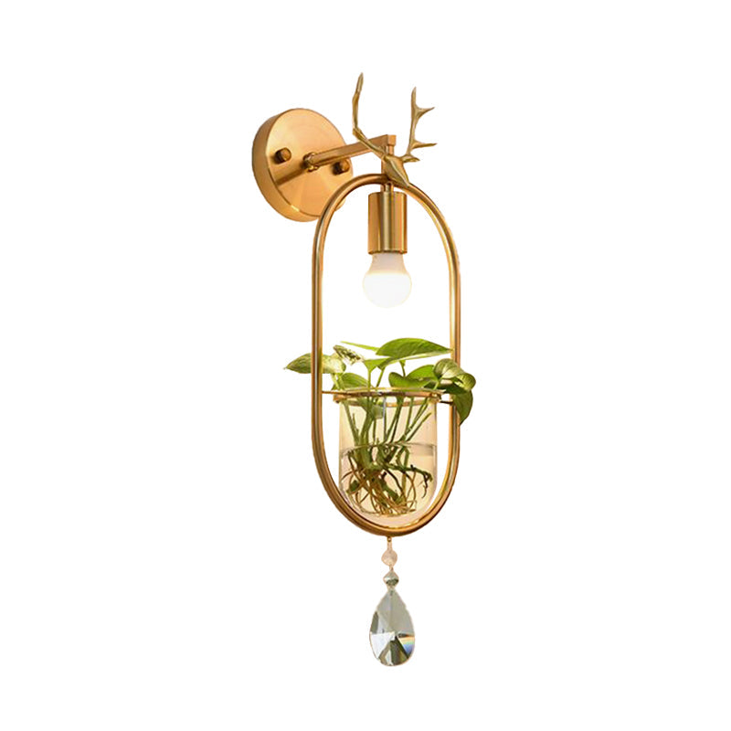 Industrial Antler Sconce Light Fixture With Metal Led Wall Mounted Lamp In Gold & Crystal Accents