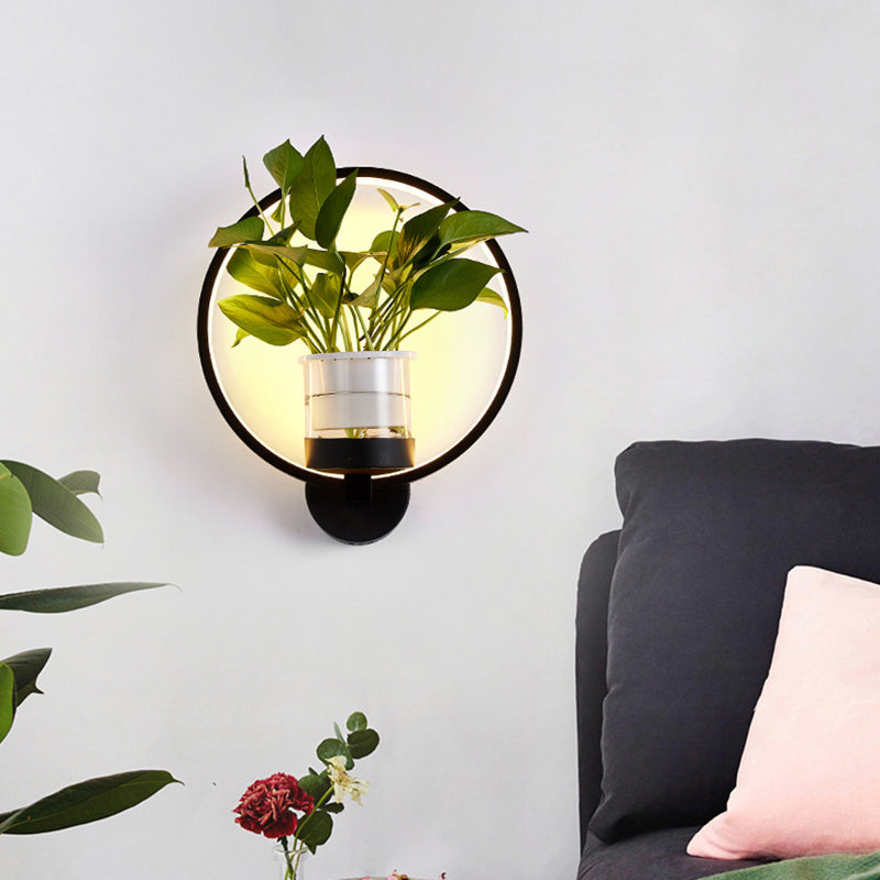 Industrial Metal Led Wall Sconce With Round/Oval Shape And 3 Color Light Options For Bedroom Black /