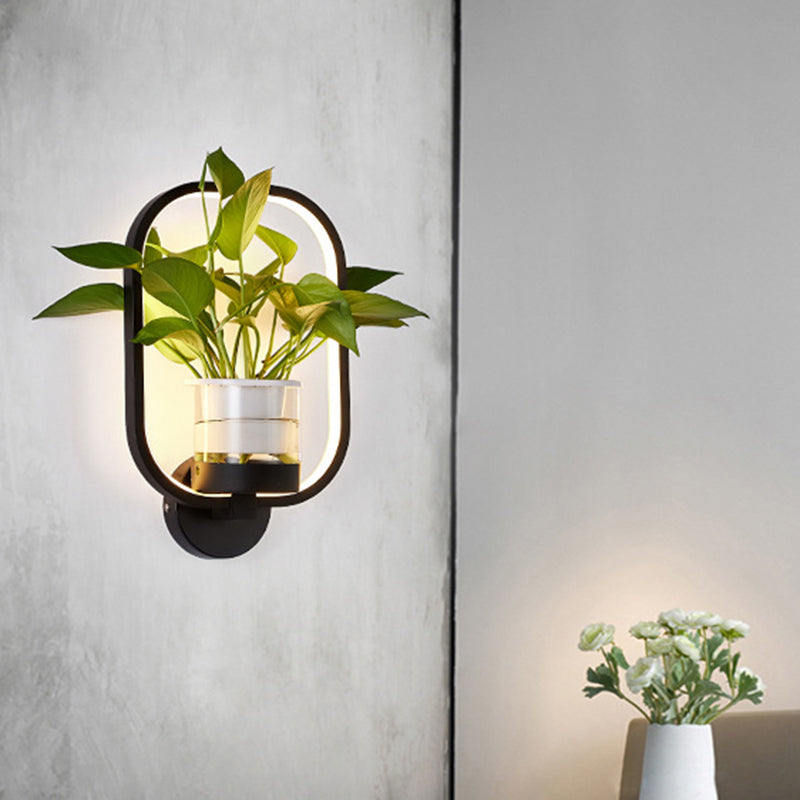 Industrial Metal Led Wall Sconce With Round/Oval Shape And 3 Color Light Options For Bedroom