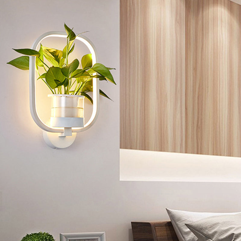 Industrial Metal Led Wall Sconce With Round/Oval Shape And 3 Color Light Options For Bedroom