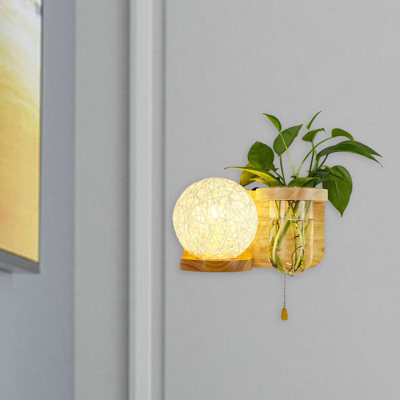Minimalist Sphere Wall Light Sconce - Wooden Led Mounted Lighting (1 Bulb) In White/Pink/Yellow