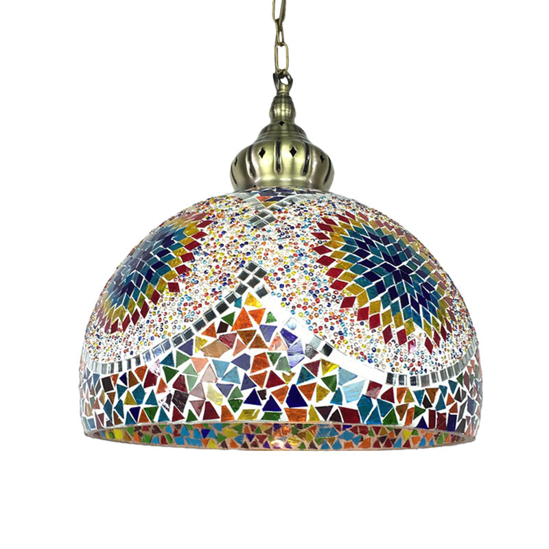 Traditional Stained Glass Pendant Light - Dome Style Blue/Green Tones