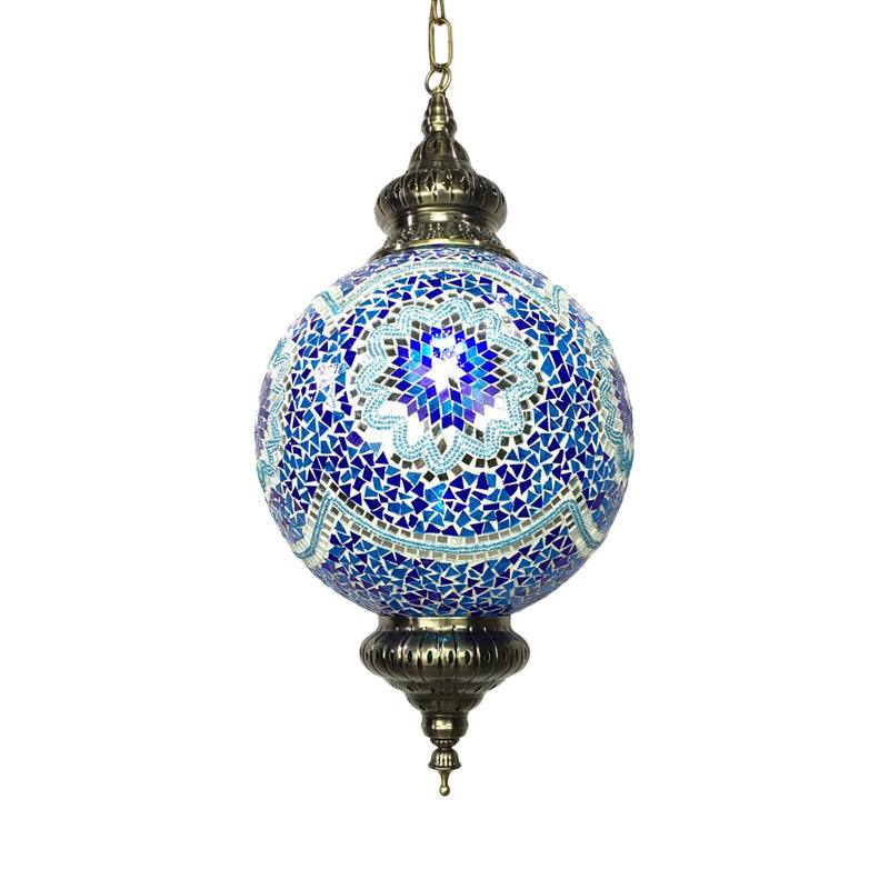 Traditional 1-Light Cut Glass Globe Pendant Lamp In Red/Yellow/Blue For Dining Room Suspension
