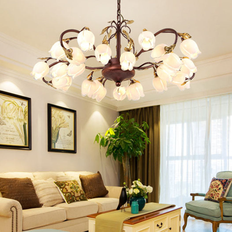Pastoral Style Metal Chandelier Light - Tulip/Lily 25-Bulb Led Pendant Lamp In Brass For Living Room