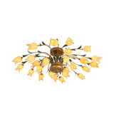 Flower Ceiling Light Fixture - American Design With 25 Led Bulbs Metal Semi-Mount Lighting In Brass