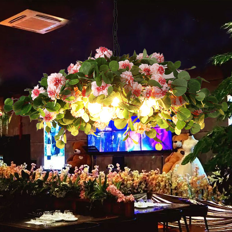Retro Blossom Metal Chandelier - Green LED Ceiling Lamp, 3 Lights, Restaurant Lighting - Sizes: 16"/19.5"/23.5