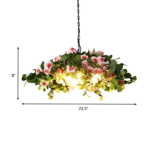 Retro Blossom Metal Chandelier - Green LED Ceiling Lamp, 3 Lights, Restaurant Lighting - Sizes: 16"/19.5"/23.5