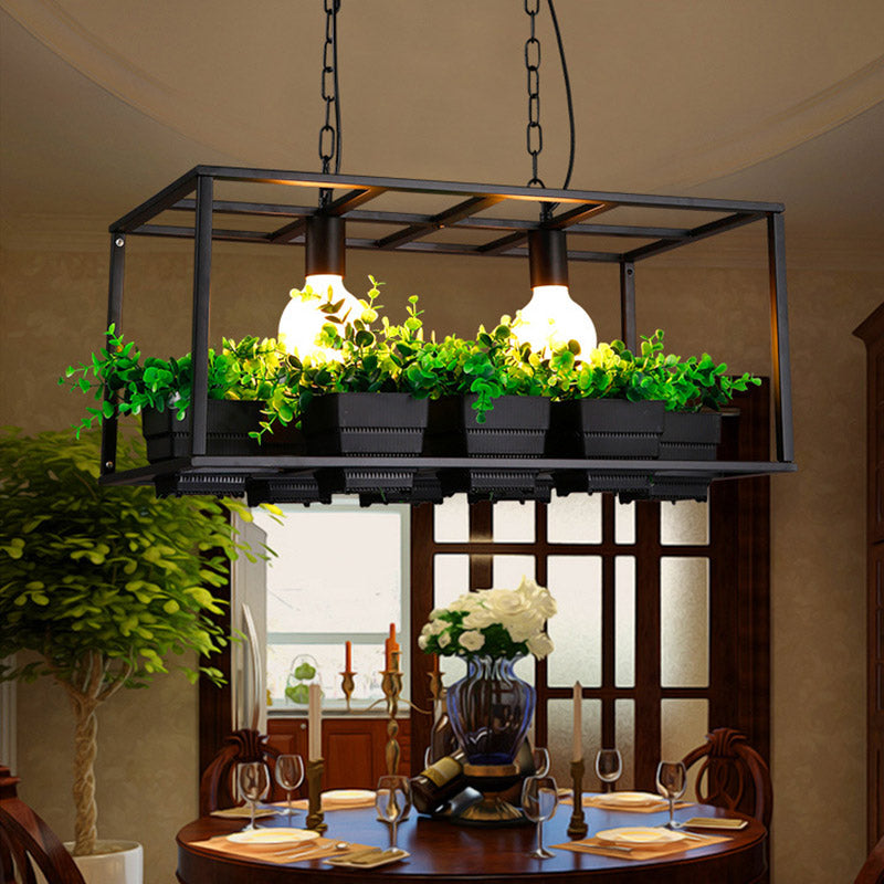 Antiqued Metal Island Lamp: 2 Heads Black/White Hanging Ceiling Light For Restaurants - 21.5/25.5