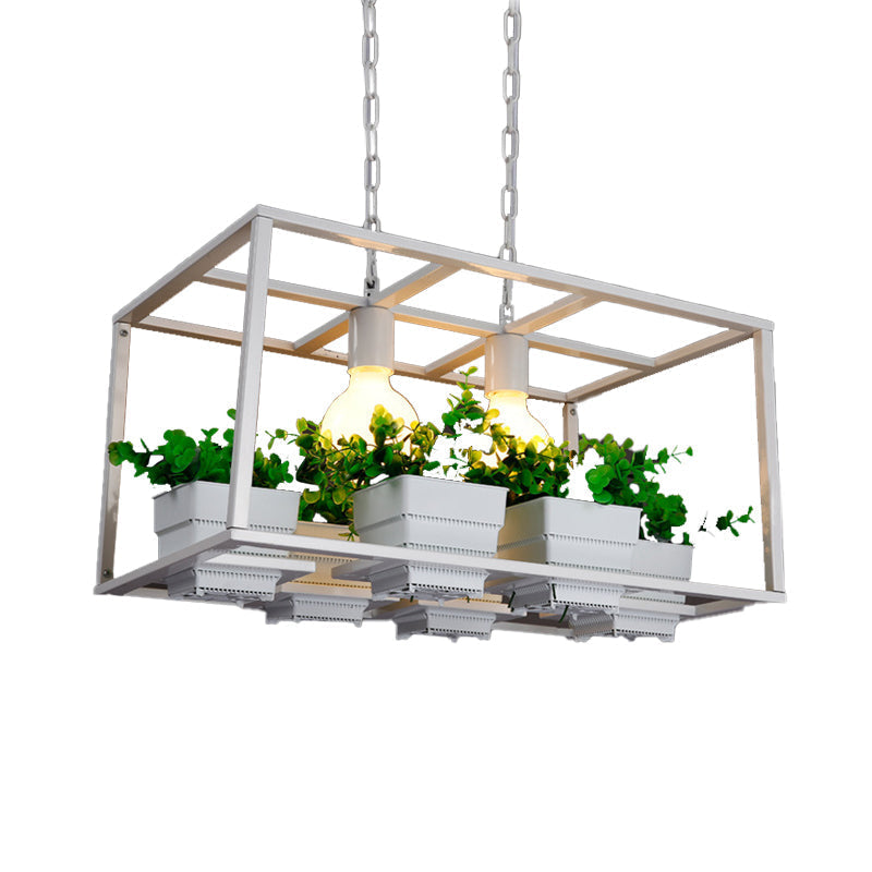 Antiqued Metal Island Lamp: 2 Heads Black/White Hanging Ceiling Light For Restaurants - 21.5/25.5
