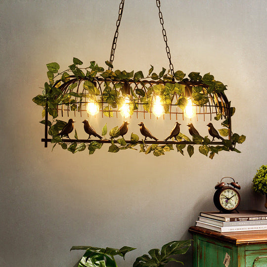 Retro Birdcage Island Light Fixture - Metal Led Plant Ceiling Lamp In Black With 2/3/4 Bulbs 4 /