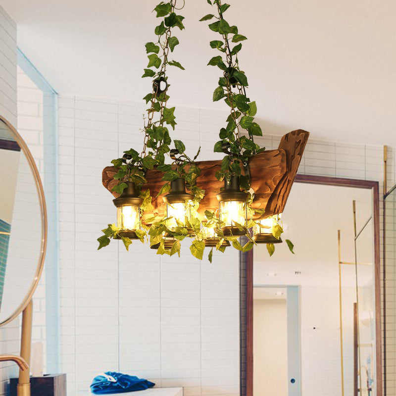 Modern Wooden Island Pendant Light - Pink/Green 6 Bulbs Led Industrial Style Hanging Lamp Kit Green