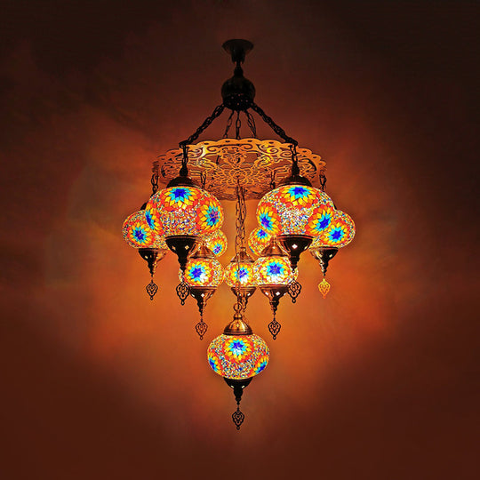 Traditional Oval Chandelier Lamp - Hand Cut Glass White/Yellow/Orange 10 Lights Ideal For Dining