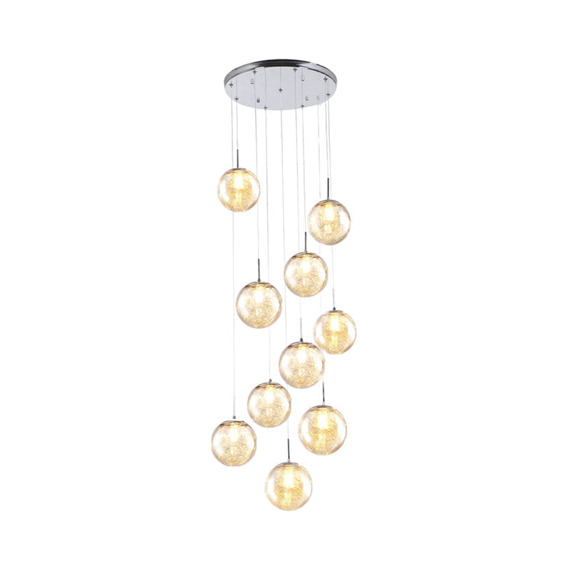 Contemporary Amber Glass Multi Light Pendant Ceiling Lamp For Bedroom