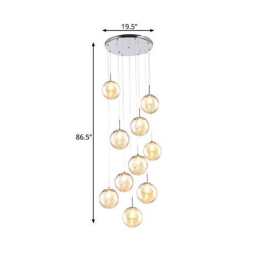 Contemporary Amber Glass Sphere Ceiling Lamp - 10-Light Pendant for Bedroom