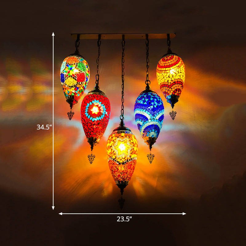 Vintage Stained Glass Multi-Light Pendant Ceiling Lamp - Waterdrop Bedroom Décor 5 Heads