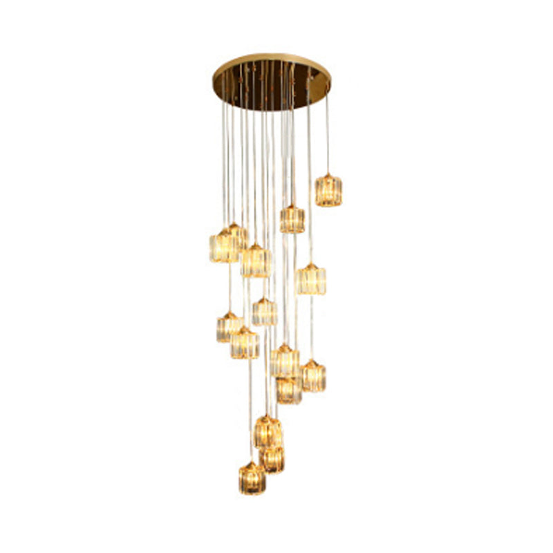 Modernist Multi-Light Pendant With Amber Crystal Shade For Living Rooms